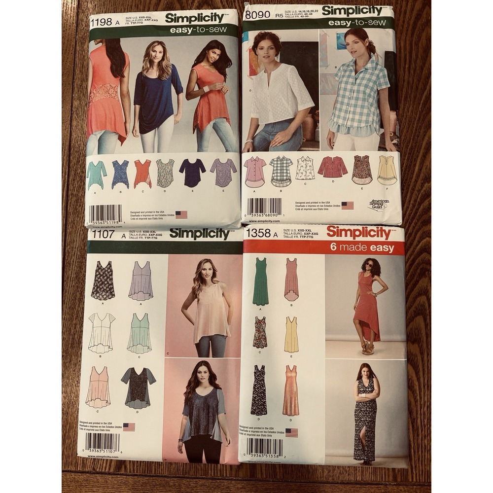 Lot Of 4 Simplicity Sewing Patterns Women's Tops Uncut New XXS-XXL